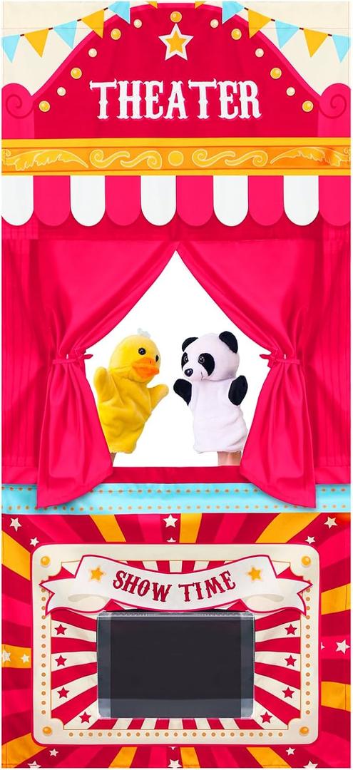 VitalCozy Doorway Puppet Theater with 2 Adjustable Rods Fits in Most Doorways 67 x 31 Inch Foldable Hanging Puppet Show Theater for Christmas Holiday Home(Theater Style)