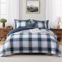 MaiRve Full Size Plaid Comforter Set Blue White, Classic 7 Pieces Farmhouse Bedding Set, All Season Lightweight Bed in A Bag with Sheets, Pillowcases & Shams