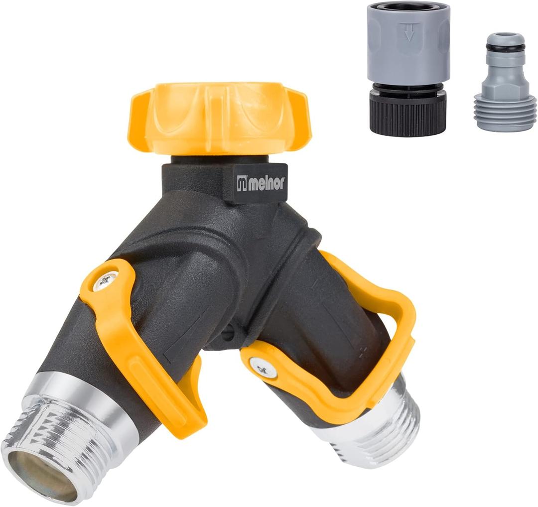 Melnor 65170AMZ 2 Way Lever Flow Through Valve Connector Bundle, Yellow, Black