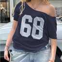 Milumia Women's Plus Size Number Print Jersey Shirt One Shoulder Short Sleeve Tee Tops T Shirt (XL)