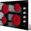 AMZCHEF 30 Inch Electric Cooktop, Built-in with 4 Burners Max 7000W with 30" Glass Ceramic Cook Top,Knob control, Hot Surface Indicator,220V - 240V Hard Wire, No Plug