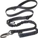 Hotsky Tactical Dog Leash Heavy Duty for Medium Large Dogs that Pull,4-6Ft Strong Bungee Shock Absorbing No Pull Dog Leash with Padded Double Handle and Car Seatbelt,Reflective Black