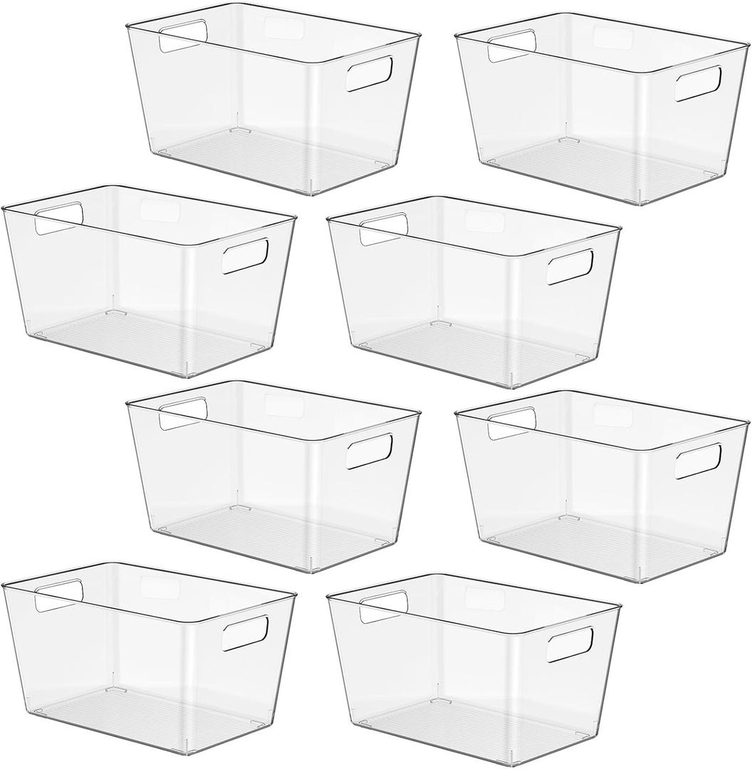 8 Pack Clear Plastic Storage Bins, 11" Large Pantry Organizer Bins with Handles, Plastic Containers for Refrigerator,BPA-Free Perfect for Kitchen,Fridge,Cabinet,Pantry,Bathroom,Closet Organization
