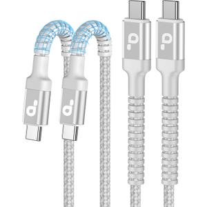 USB C to C Cable 3A Fast Charging [2 Pack, 6FT] USB Type C Cable Upgraded Extra Durable Braided USBC Cord iPhone USB C Charger for iPhone 17/16/15/Pro Max/Samsung Galaxy S23/LG and More-Silver