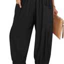 TARSE Women Linen Boho Pants Summer Casual Loose High Waist Cargo Lounge Harem Pant 2025 Beach Travel Vacation Outfits (Large, Black)