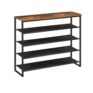 HOOBRO 5-Tier Shoe Rack, Industrial Style, Holds 16-20 Pairs of Shoes, Rustic Brown