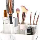 zccz White Marble Design Makeup Organizer - Bathroom Counter Storage for Toothbrushes and Cosmetics - Anti-Slip Cabinet Holder with 4 Compartments - Ideal Vanity Accessory for Organizing Essentials