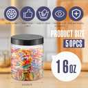 Mifoci 50 Pcs 16 oz Clear Plastic Jars with Lids PET Plastic Candy Mason Jars Containers Reusable Empty Storage Gift for Dry Food Storage Cookie Honey, 5 Colors