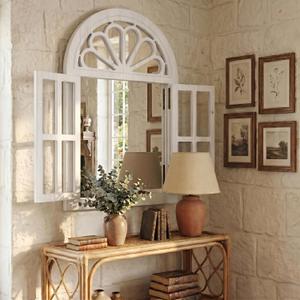 White Arched Window Mirror for Wall Decor, Farmhouse Wall Mirrors