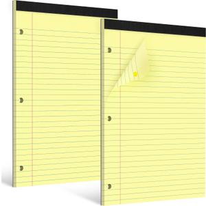 HAUTOCO 8.5 x 11 Legal Pads 2 Pack Yellow Wide Ruled Lined Writing Note Pads Perforated Notepad, 30 Sheets Per Notepad, 3-Hole Punched Paper for School, Office