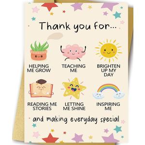 9 x OJsensai Cute Teacher Thank You Card, Best Appreciation Gifts for Daycare Preschool Teacher, Thank You for Helping Me Grow