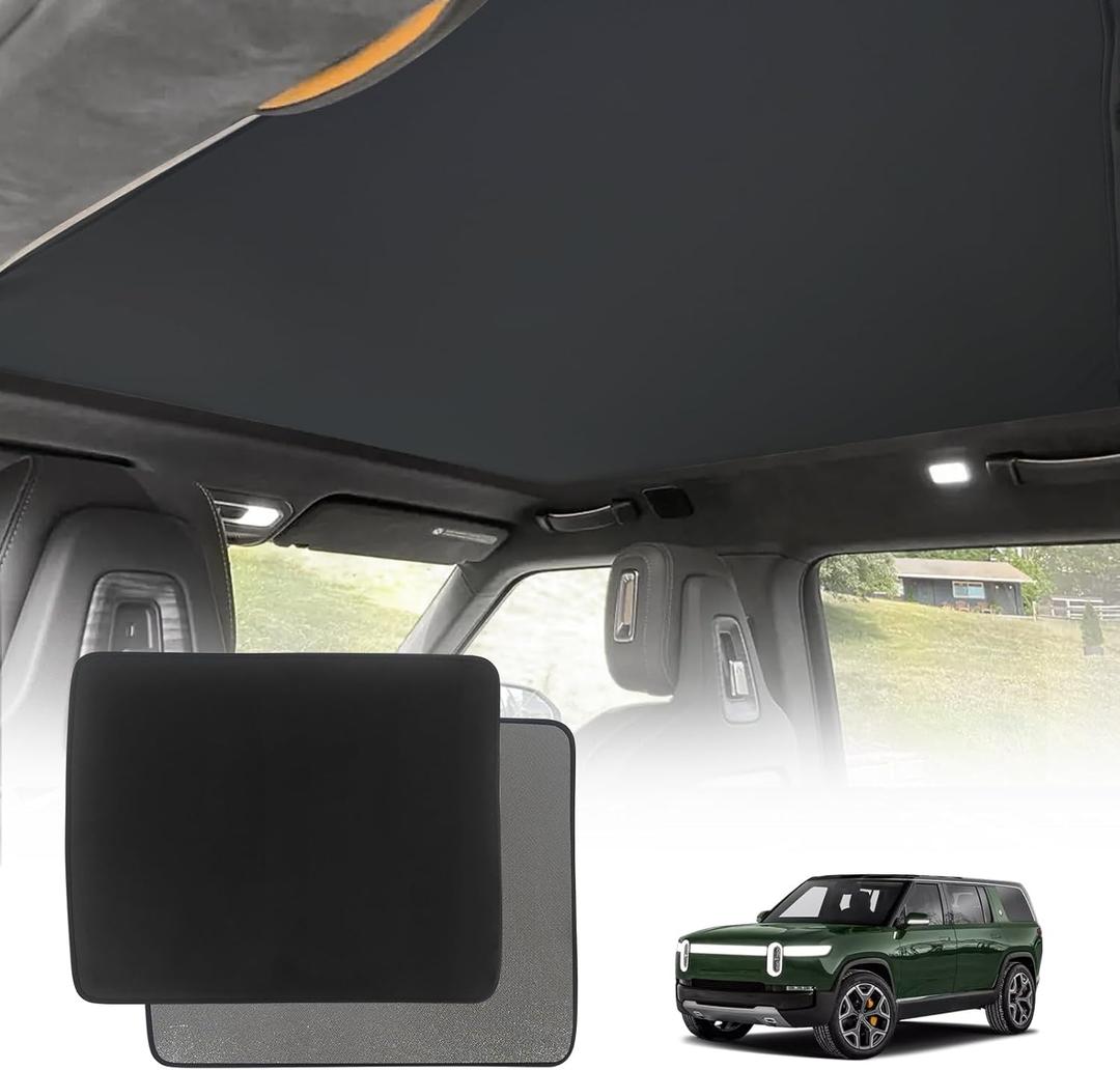 BestEvMod Foldable Roof Sunshade Compatible with 2022-2025 Rivian R1S Accessories Upgraded Heat Reflective Tech Accessories Sunroof Reflective Sun Shade(Front Only Black)