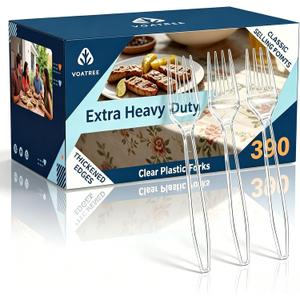 Disposable Clear Plastic Forks Heavy Duty, 390 Count, 7 Inch, Bulk | Premium Quality, BPA-Free,Heat Resistant, Transparent, Crystal, for Everyday Use, Party Supply, Events,Wedding, Restaurant