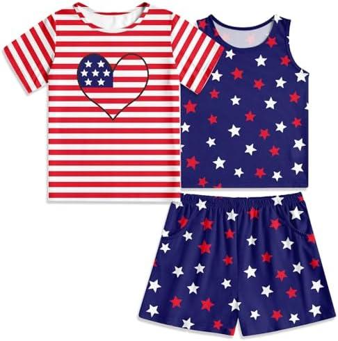 Funnycokid Girls Pajamas 3 Pieces Tie Dye Shirts&Tank Shorts Pjs Cute Summer Loungewear Nightwear Set Size 11-12