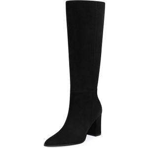 CELLENZ Women Knee High Boots: Comfortable Pointed Toe Tall Boot, Chunky Heel Wide Calf Fall Winter Fashion Long Boots for Office Party Date (8.5, 54 Black Suede)