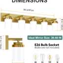 IZORRO Bathroom Vanity Light Fixture, 5-Light 36 Inch Gold Bathroom Light Fixtures Over Mirror, with White Glass Shade, Modern Farmhouse Vanity Lights, Rustic Restroom Lighting Fixtures