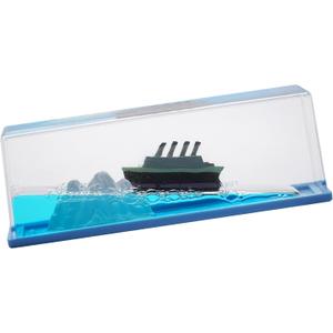 Latest Model Unsinkable Titanic Wavey Boat Toy Model Desk Acrylic Paperweight Liquid Wave Decorations for Car Cruise Ship in a Bottle Box Toys (C)
