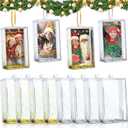 Wonderjune 12 Pcs 2 x 3'' Christmas Photo Frame Snow Globe Ornament Mini Acrylic Hanging Snow Globe Frame Glitter Snow Floating Picture Frame with String for Christmas Tree Decoration, Silver, Gold