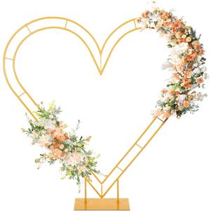 7FT Heart Arch Stand Double Heart Shaped Balloon Stand Wedding Arch for Proposal Ceremony Valentine's Day Birthday Party Baby Shower Decoration (Gold)