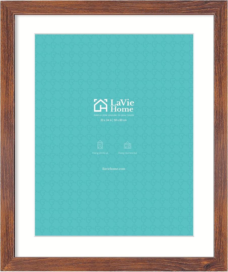 LaVie Home 20 x 24 Picture Frame Brown Poster Frame,Display Pictures 16x20 with Mat or 20x24 Without Mat, Stable and Sturdy Frame and Polished Plexiglass, Suitable for wall decoration1 Pack