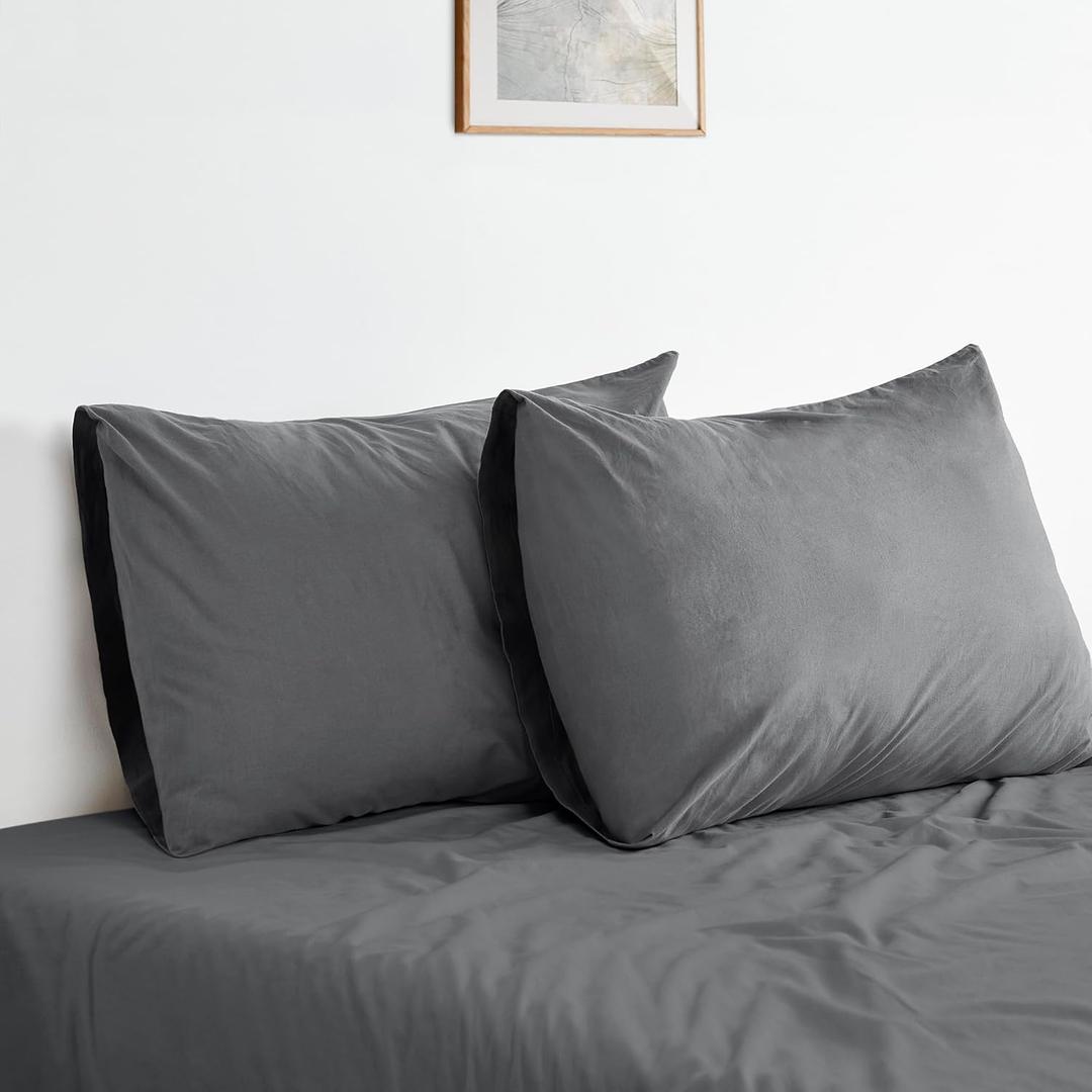 Bioweaves 100% Organic Washed Cotton Percale Weave Pillow Cases Standard Size GOTS Certified Queen Pillow Covers, Envelope Closure  Set of 2, Castle Rock