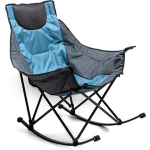 SUNNYFEEL Oversized Rocking Camping Chair, Fully Padded Patio Chair with Side Pocket, High Back Portable Lawn Recliner with Headrest, Outdoor Camp Rocker Chairs for Adults Heavy Duty 500 LBS (1 PC, Blue)