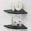 Joiishom Wood Corner Wall Shelves Set of 2, Solid Wood Corner Floating Shelves, Round End Wall Mounted Floating Corner Shelf for Bedroom, Living Room and Kitchen (Black-12 inch)