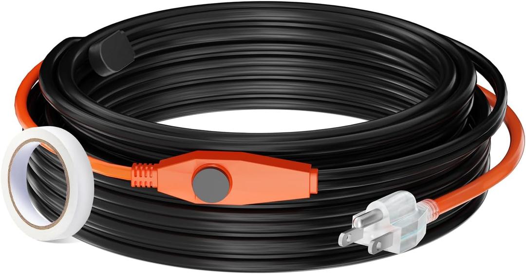 VEVOR Pipe Heating Cable, 80FT 7W/FT Heat Tape for Pipes with Built-in Thermostat, Water Pipe Heat Cable Protects PVC Hose, Metal and Plastic Pipe from Freezing