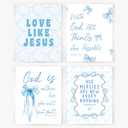 YQDEJ Coquette Blue Bow Inspirational Christian Wall Art Prints Set of 4, Preppy Room Decor, Coquette Room Decor, Preppy Blue Bible Verse Posters for Girls Bedroom Apartment Dorm Decor, 8x10 Unframed