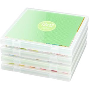 iBune 4 Pack 12x12 Scrapbook Paper Storage, Plastic Storage Organizers Craft Storage Box, Art Supply Puzzle Storage Box, Inner Size 12.2 x 12.2 x 0.85 in