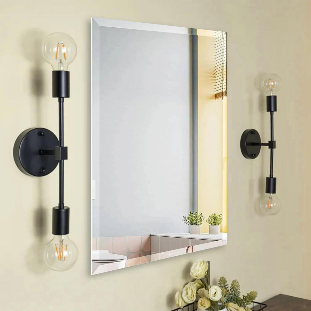 32x40 Inch Bathroom Mirror Frameless Beveled Edge Rectangle Wall Mirror Explosion Proof and Shatterproof Bathroom Vanity Mirror Wall Mounted Hang Firmly (Horizontal or Vertical)