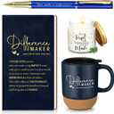 Vesici 4 Pcs Difference Maker Gift for Women Men Difference Maker Mug Notebook Candle Motivational Pen Employee Appreciation Gift for Teacher Mother Father Nurse Coworker Secretary (Navy Blue,Word)