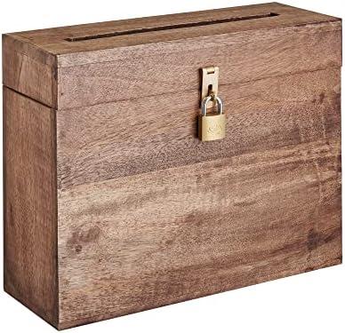 Eximious India Wedding Card Box with Card Slit and Lock Gift Card Box Wishing Well Wooden Box for Weddings, Receptions, Birthdays, Graduations, Baby Showers, Honeymoon Funds (Walnut)