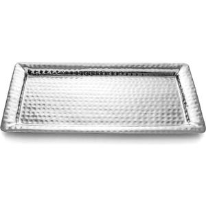 Monarch Abode Decorative Tray  16-Inch Hand Hammered Nickel Finish Metal Bathroom Tray Countertop, Vanity Trays Organizer, Perfume Plate for Dresser, Kitchen Countertop Large Fruit Platter (16" x 8" x 2")