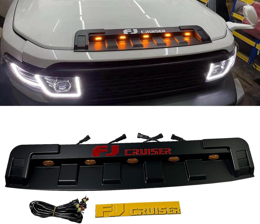 Front Engine Hood Air Intake Grille Cover w/Lamp Compatible with 2007-2014 Toyota FJ Cruiser 4.0L