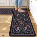 Collive Anti Fatigue Kitchen Mats, Cushioned Kitchen Rugs Set of 2 Waterproof Non Slip Desk Mat, Comfort Standing Rug Vintage Floral Carpet for Office, Sink, Laundry, 17.3"x29"+17.3"x47", Purple/Blue
