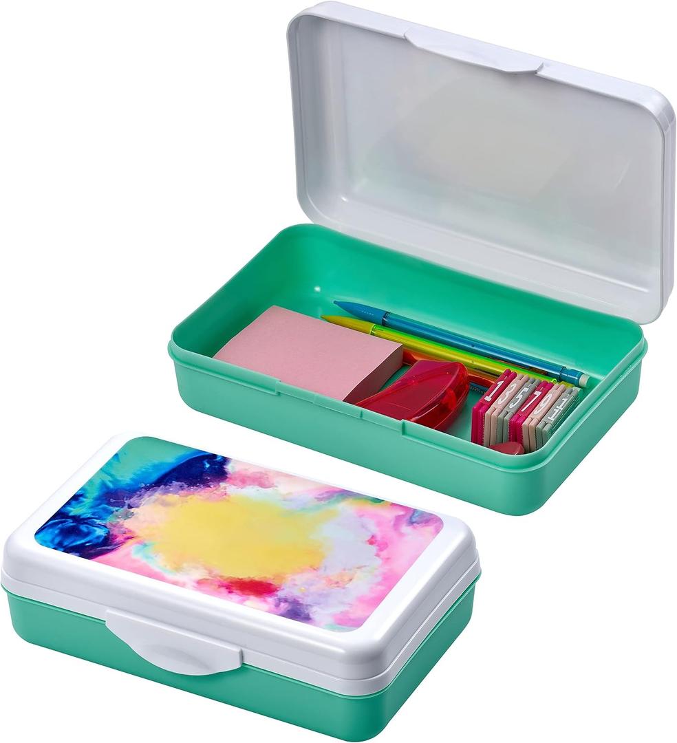2 x It's Academic Pencil Box Kit, Includes Ruler & Sharpener, Durable Plastic, for School & Office Supplies, Watercolor Design