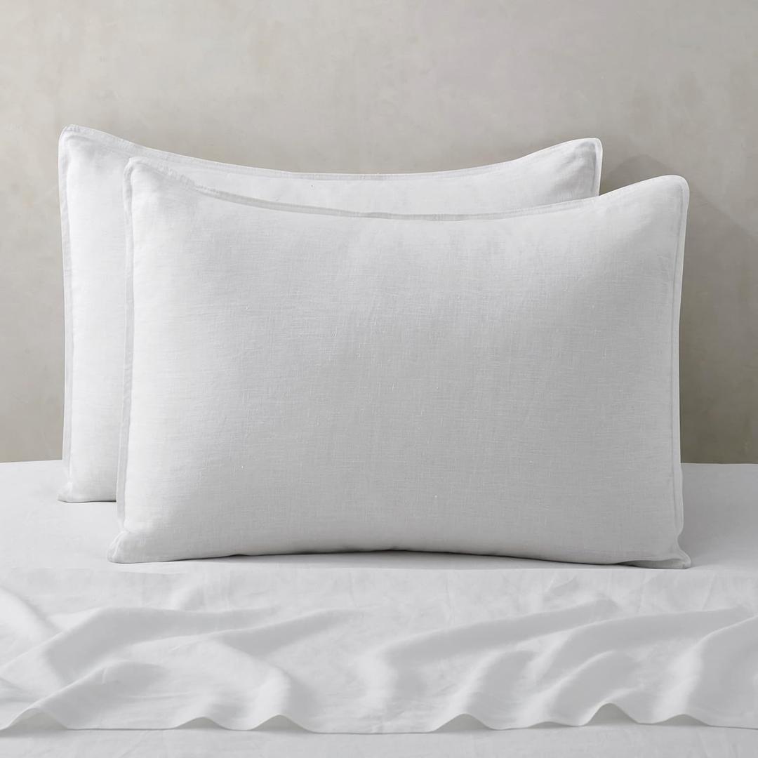 ATLINIA Linen Pillow Cases Standard Sham - 20 x 26 Inch Bed Pillow Protector Cover Set of 2 Bedding Cooling Neutral Pillowcase Shams White