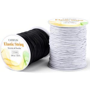 3 x CATIFLIN Elastic String for Bracelets 2 Rolls 1mm 656FT, Stretchy Cord for Beading, Jewelry Making, Pony Beads, Charms, DIY Crafts, Black and White Nylon Thread, Strong Bracelet Supplies