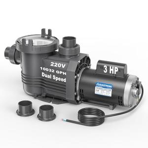 Aquastrong Riptide Series 3 HP In/Above Ground Pool Pump, 220V Dual Speed, Up to 10,032 GPH High Flow, Pure Copper Motor, Energy Efficient, Self Priming with Filter Basket