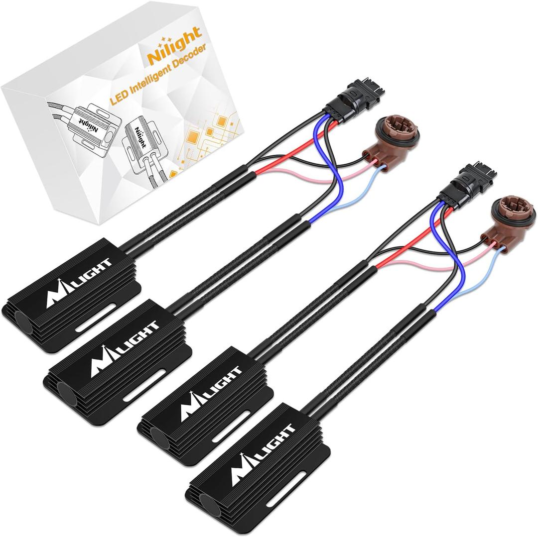 Nilight 3157B CK LED CANbus Decoder, Anti-Flickering Harness Load Resistor Kit Turn Signal Error Warning Canceller, Pack of 2