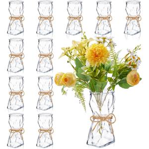 LemonRoad 12 Pack Small Glass Bag Flower Vase Irregular Shaped Flower Vase Glass Purse Vases for Flowers Cute Jardiniere for Wedding Living Room Home Office Bookshelf Floral Decoration