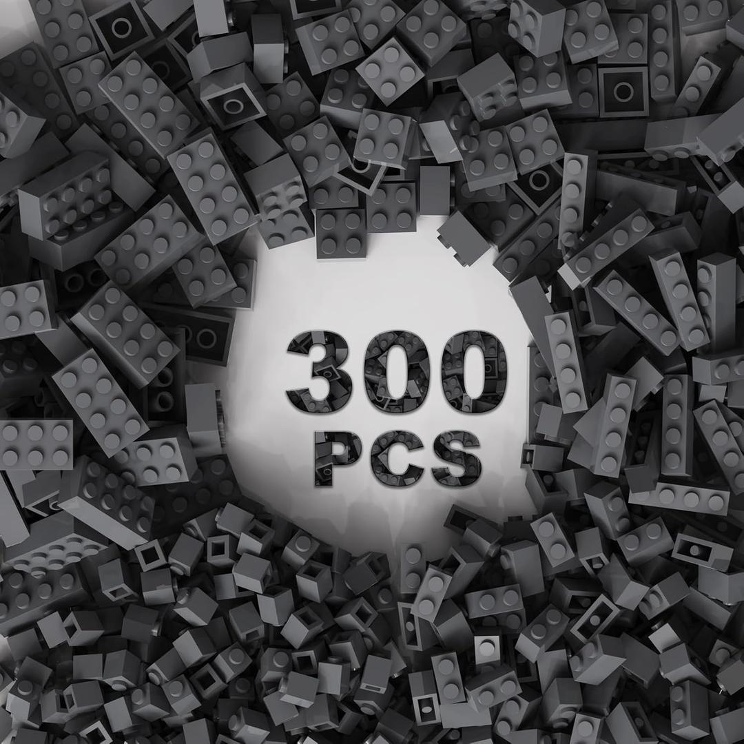 300 Pcs Classic Building Bricks, Dark Grey Bulk Bricks,Compatible with Lego and Major Brands Parts and Pieces, Creative Building Block Toys for Boys Girls Ages 6 7 8 9 10 Year Old