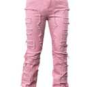 Women's High Waisted Straight Leg Slim Fit Raw Hem Patchwork Stretchy Y2K Stacked Mom Jeans Boyfriend Jeans for Teen Girls (Large, Pink)