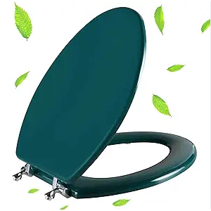 Dark Green Elongated Toilet Seat Natural Wood Toilet Seat with Zinc Alloy Hinges, Easy to Install also Easy to Clean, Scratch Resistant Toilet Seat by Angol Shiold (Elongated, Dark Green)