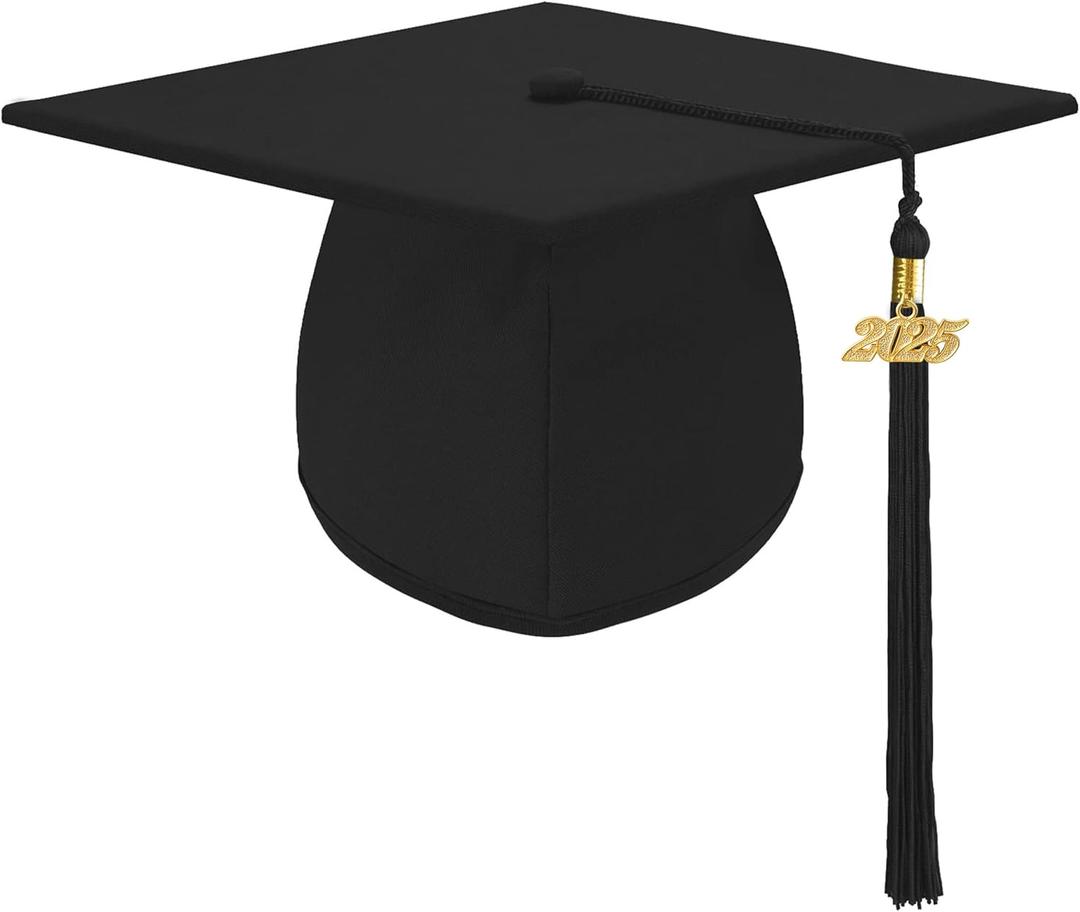 Unisex Adult Matte Graduation Cap Graduation Hat with Tassel Adjustable for High School and College (Black)