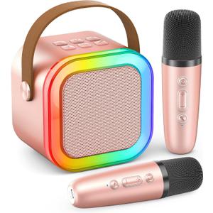 Mini Karaoke Machine for Kids Adults, 2026 TOP Birthday Gifts for Girls 3,4,5,6,7,8+Year Old Toddler Toys,Portable Bluetooth Speaker with 2 Wireless Karaoke Microphones Player Mothers Gifts(Rose Gold)