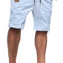 JMIERR Mens Casual Shorts - Cotton Drawstring Summer Beach Stretch Twill Chino Golf Shorts (X-Large, S Mist Blue)