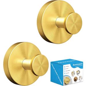Suction Cup Hooks for Shower, Heavy Duty Towel Hooks for Walls No Damage, Suitable for Hanging Towels, Robes, Coats, Holds 15 lbs-2pack, Brushed Gold