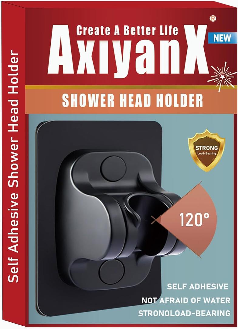 2 x Self Adhesive Shower Head Holder Wall Mount,Adjustable Handheld Shower Head Holder,NO Drilling Wall Shower Wand Holder for rv Shower Kids Shower Bathroom Shower (Black-1pcs)